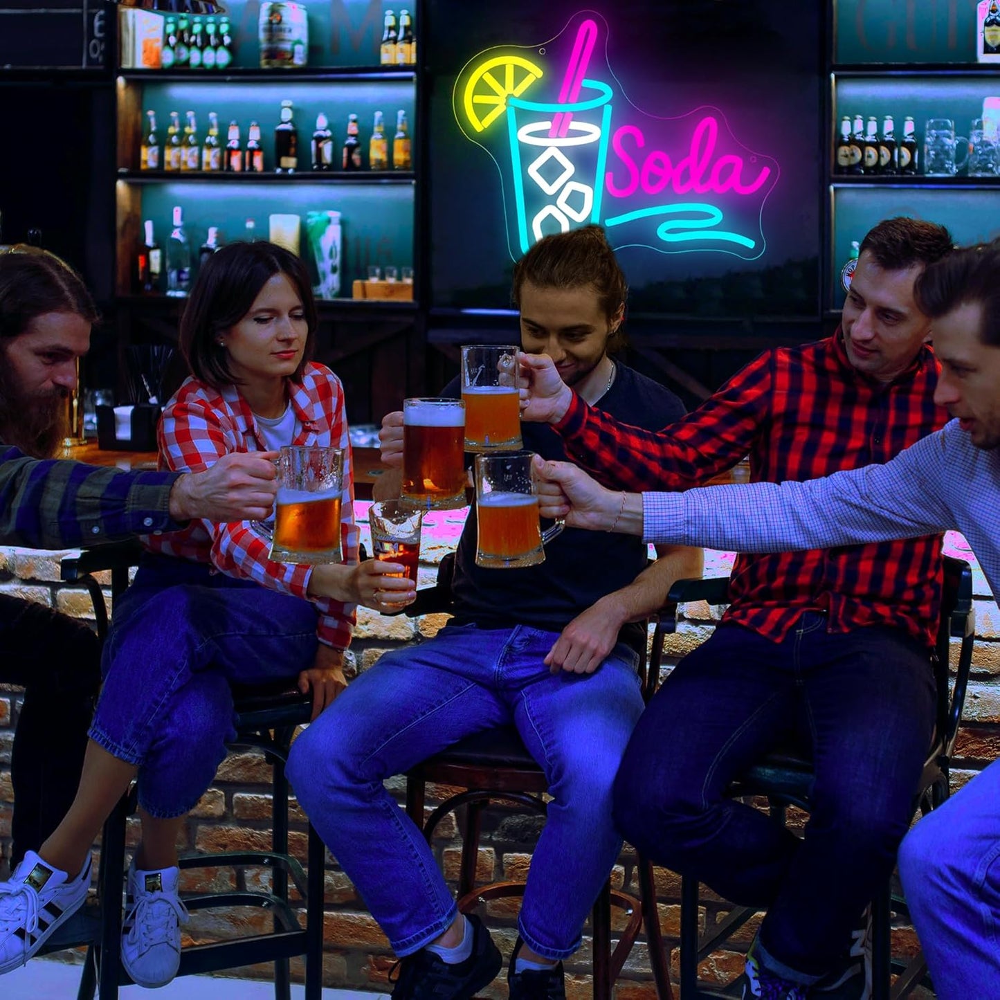 Soda Neon Sign for Wall Decor Dimmable Soda Pop Neon Light for Man Cave LED Light Up Water Sign for Store Bar Beer Club Party Kitchen Restaurant Christmas Birthday Gift Art Size 12.9 * 10.5In(WZCP290)