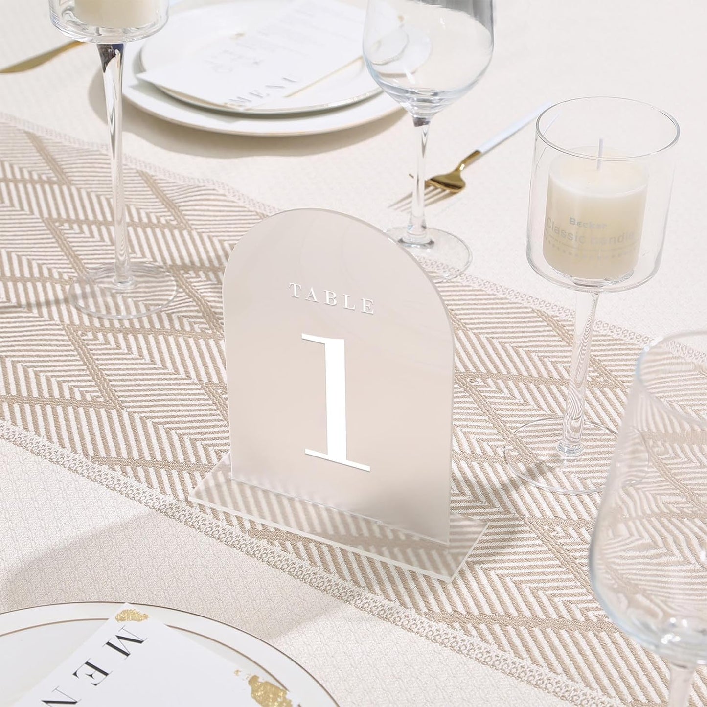 UNIQOOO Frosted Arch Wedding Table Numbers with Stands 1-20, 5x7" Acrylic Display Signs and Holders, Pack of 20, Perfect for Centerpiece, Reception, Decoration, Party, Anniversary, Event