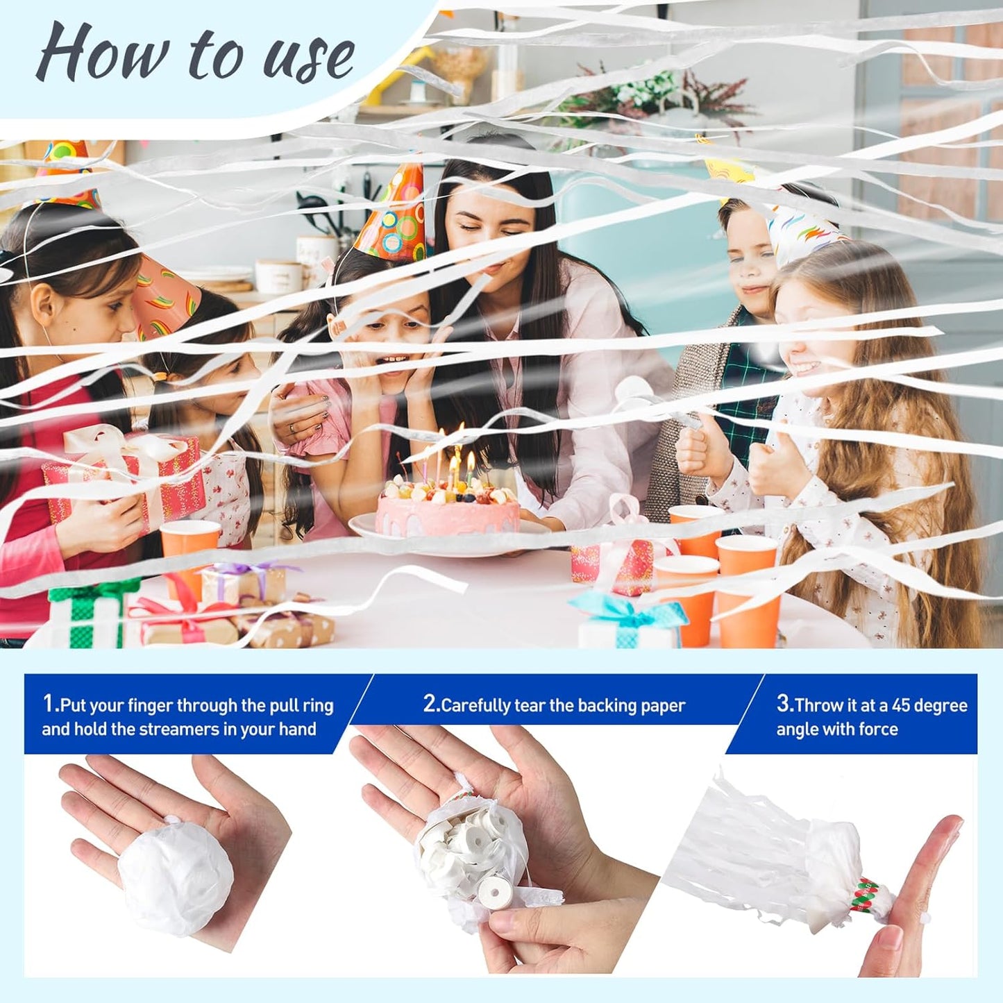 No Mess Streamers 100pack, White Confetti Poppers,Hand Throw Party Poppers No Mess for Birthday, Graduation, Wedding Send Off, Engagement Party Favors（White 100Pack）