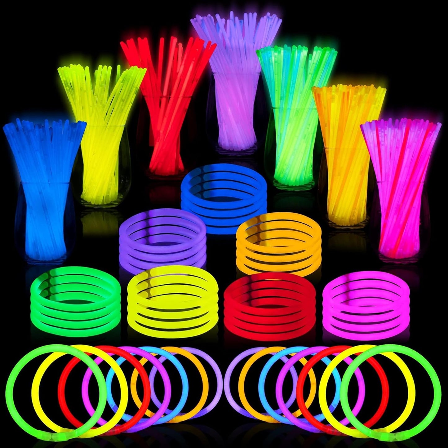 JOYIN 300 Pcs 8" Glowsticks, Halloween Supplies Pack, Bracelets Necklaces, Glow in the Dark Party Favors, Easter, Christmas, Football Party Supplies