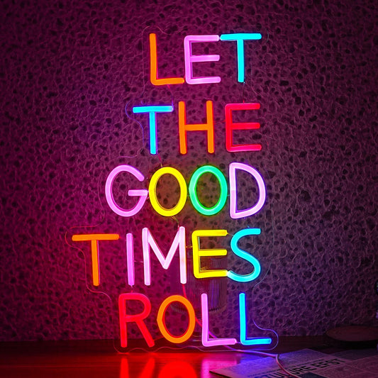 Let The Good Times Roll Neon Sign Good Times Sign Neon Light for Wedding Decor Colorful Words Led Light Sign for Bedroom Bar Party Wall Decor Dimmable 16.5 * 10.6 In Neon Sign