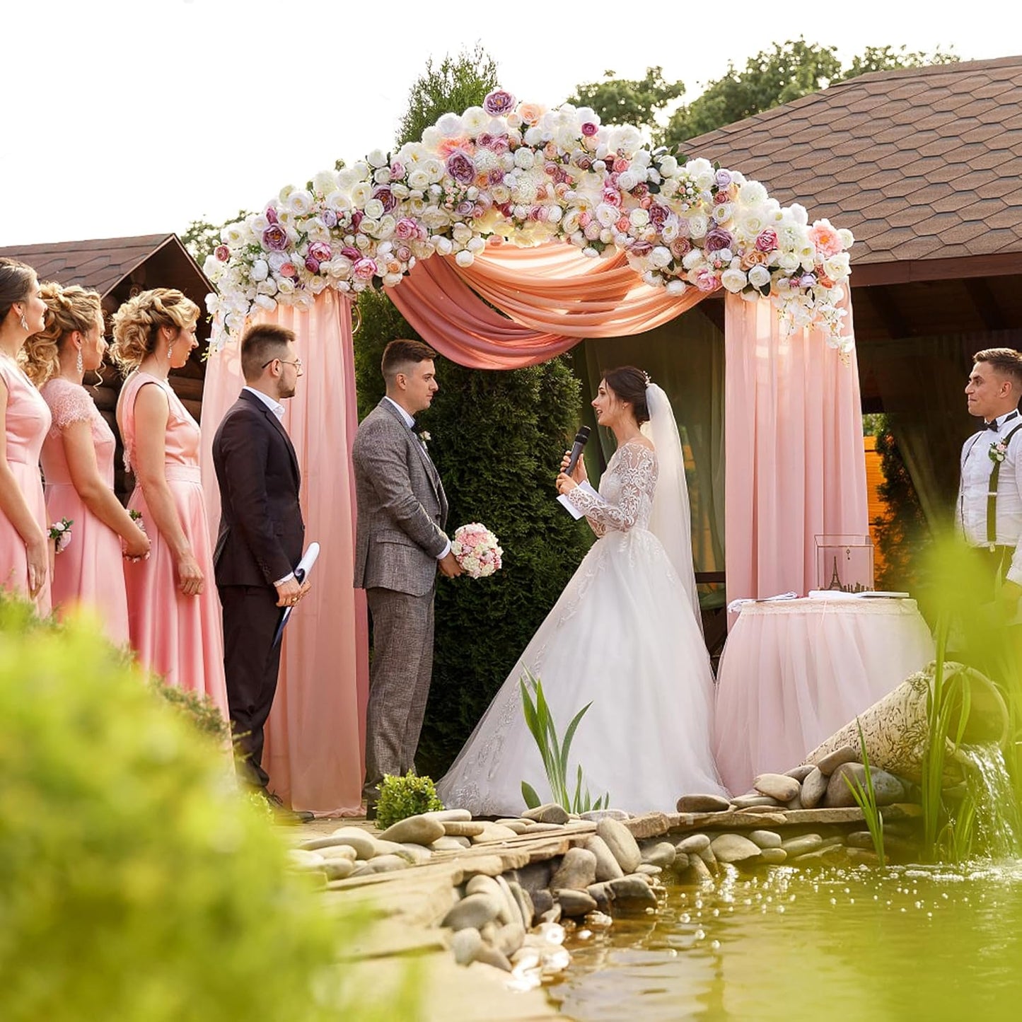 Wokceer Blush Wedding Arch Draping Fabric Backdrop 4 Panels 28.7" X 20FT Sheer Drapes Fabric for Wedding Arbor Ceremony Party