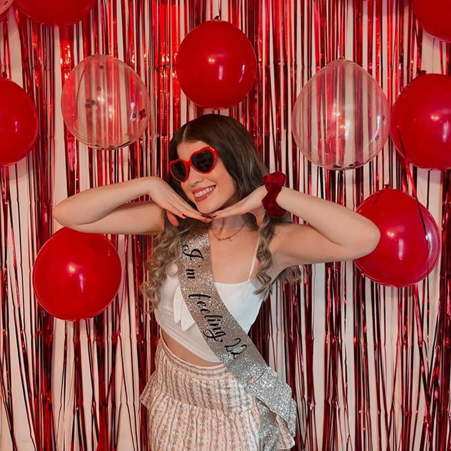 CANREVEL 2 Pack 3.3x8.2 Feet Red Foil Fringe Backdrop Curtains, Tinsel Streamers Birthday Party Decorations, Fringe Backdrop for Stranger Theme Birthday Party Christmas Valentines Day Party