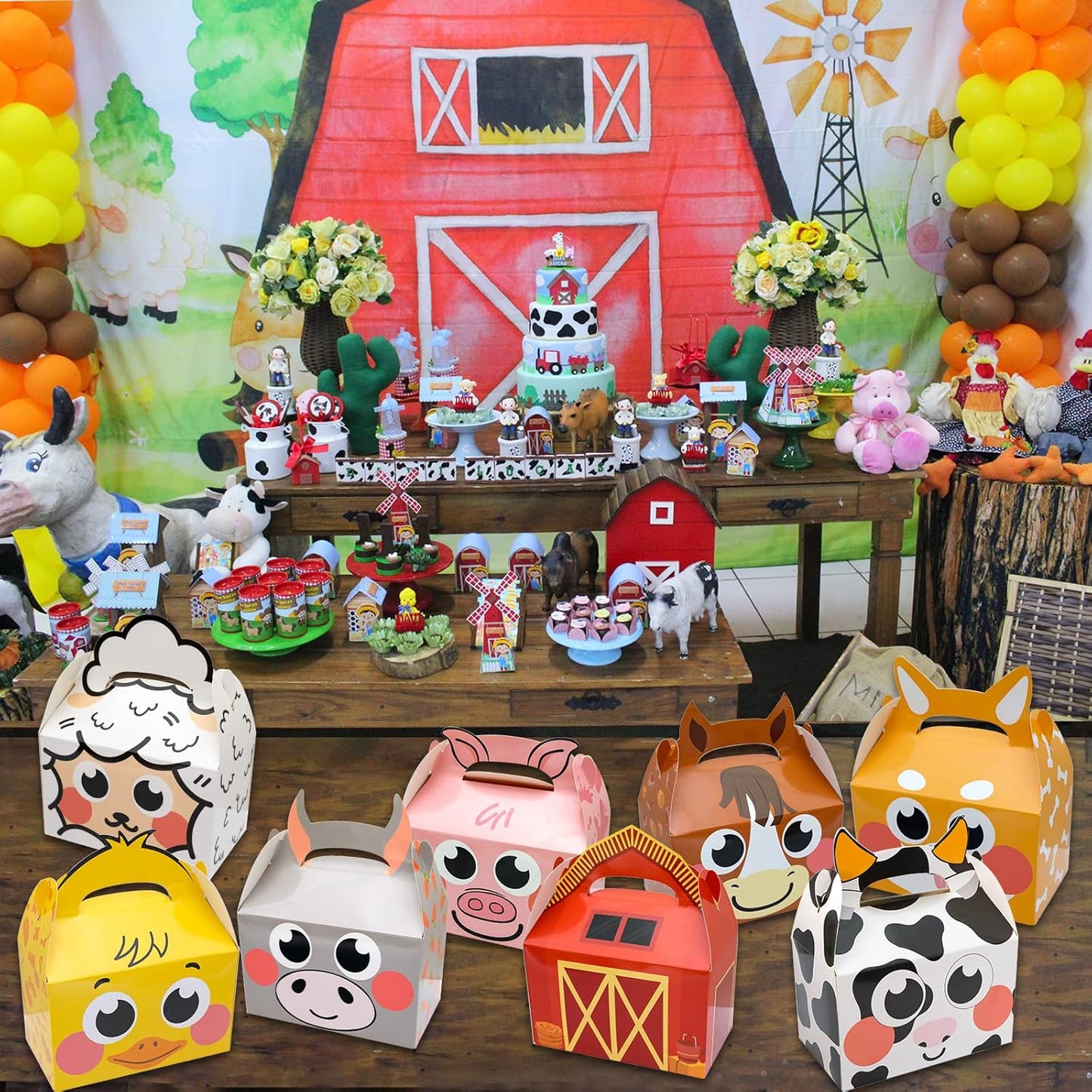 24 Pack Farm Animal Party Favor Boxes, Farmhouse Themed Party Candy Goodie Treat Gift Boxes for Baby Shower Kids Birthday Party Decorations Supplies, 8 Designs