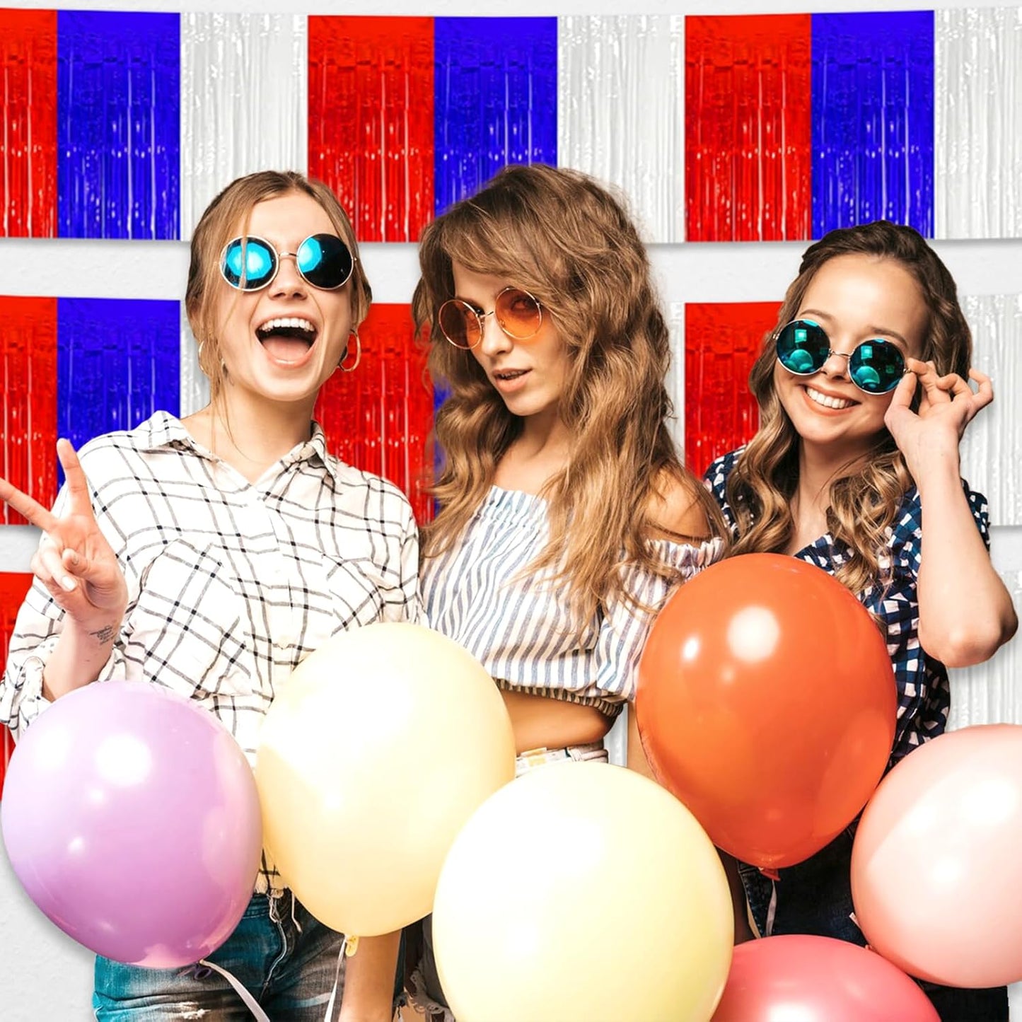 3 Pack 10 Long White Blue Red Metallic Foil Fringe Garland Wall Hanging Tassle Banner, Mother's Day, Easter, Parade Floats, Birthday, Theme Party, Wedding Party Decorations