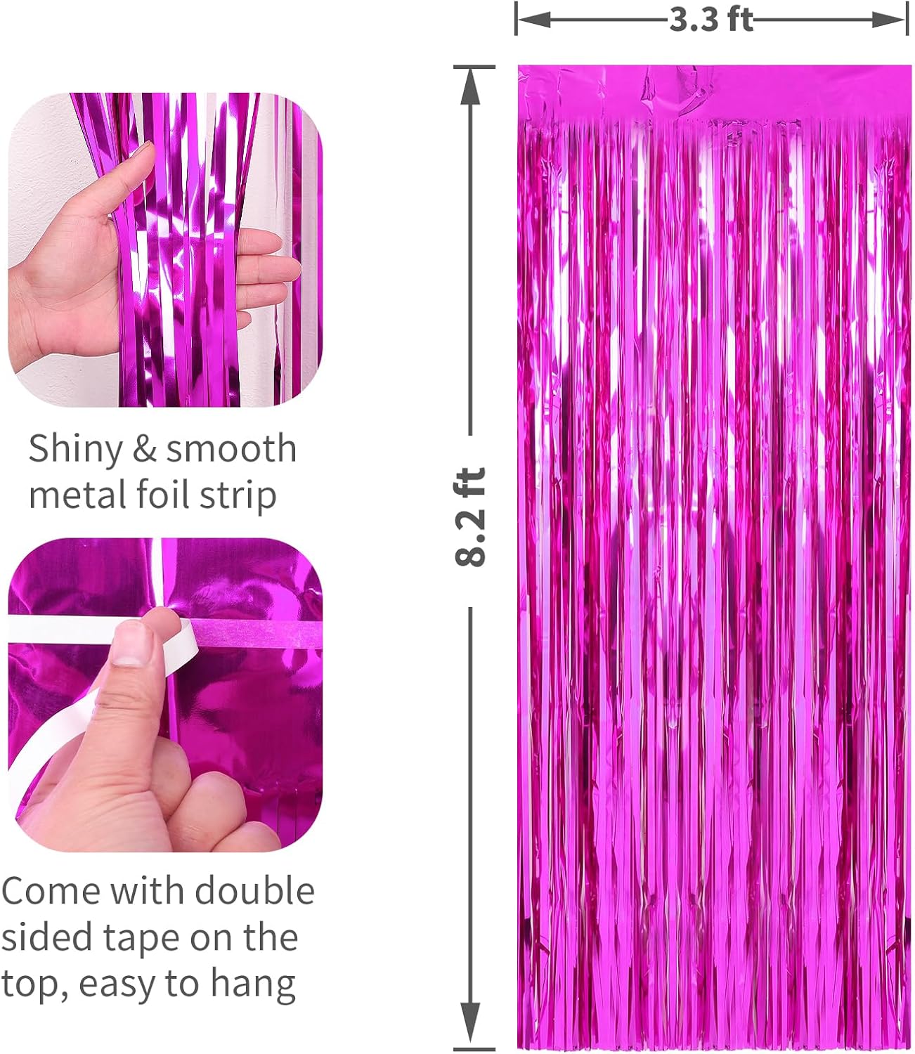 2 Pack Hot Pink Foil Fringe Curtains Streamers Party Decorations 3.3 x 8.2 ft, Tinsel Curtain Fringe Backdrop for Parties, Door Fringe Birthday Streamers, Photo Booth Backdrops, Party Decor