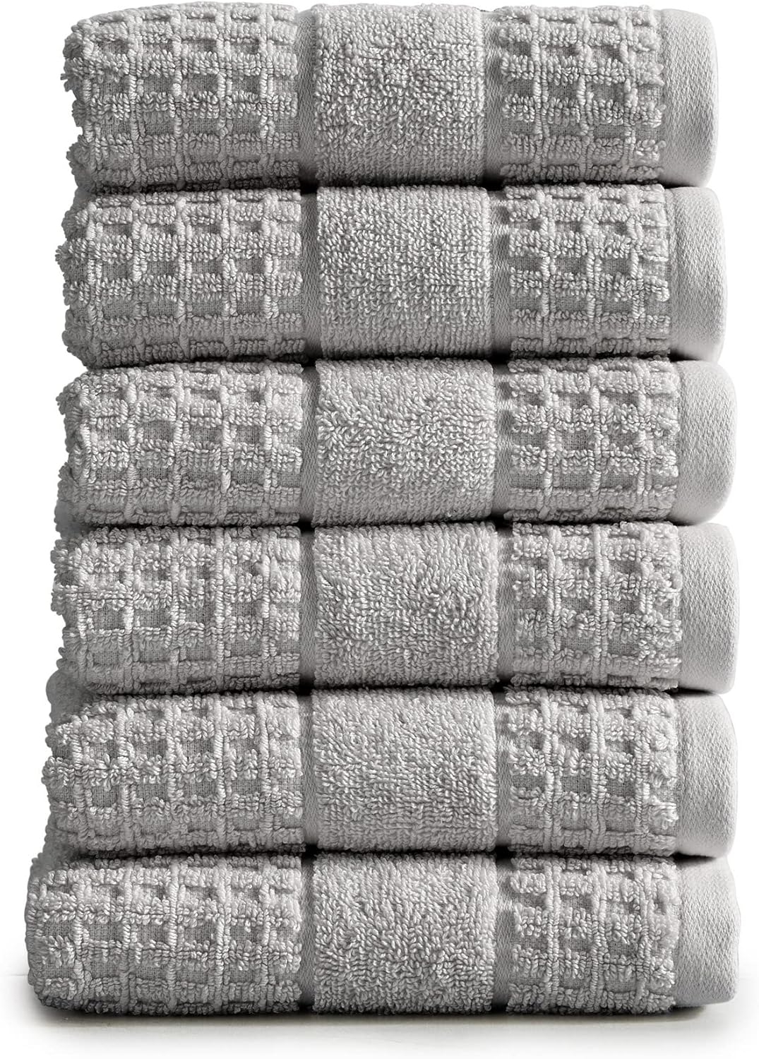 100% Cotton Super Soft Luxury Hand Towel Set | Quick-Dry and Highly Absorbent | Waffle Textured | 550 GSM | Includes 6 Hand Towels | Harper Collection (Light Grey)