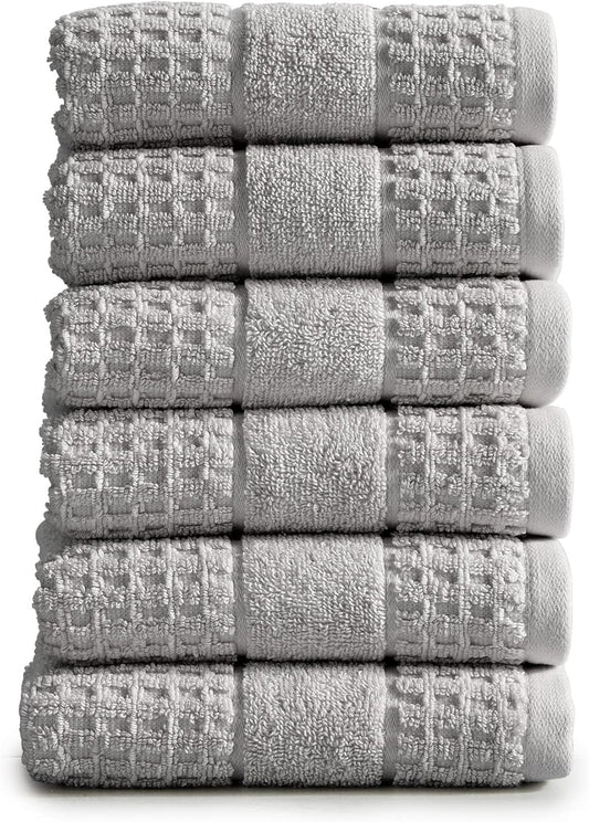 100% Cotton Super Soft Luxury Hand Towel Set | Quick-Dry and Highly Absorbent | Waffle Textured | 550 GSM | Includes 6 Hand Towels | Harper Collection (Light Grey)