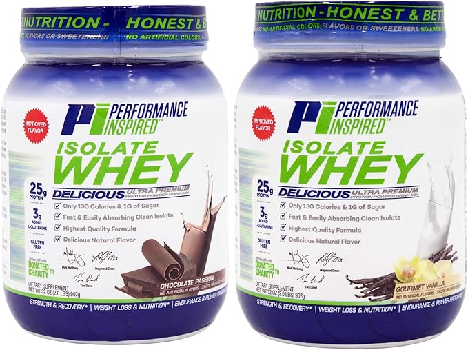 Performance Inspired Nutrition Isolate Whey Protein Powder – 25G Fast-Absorbing Protein – BCAAs & Added L-Glutamine – Clean & All-Natural – Chocolate Passion – 2 Pounds