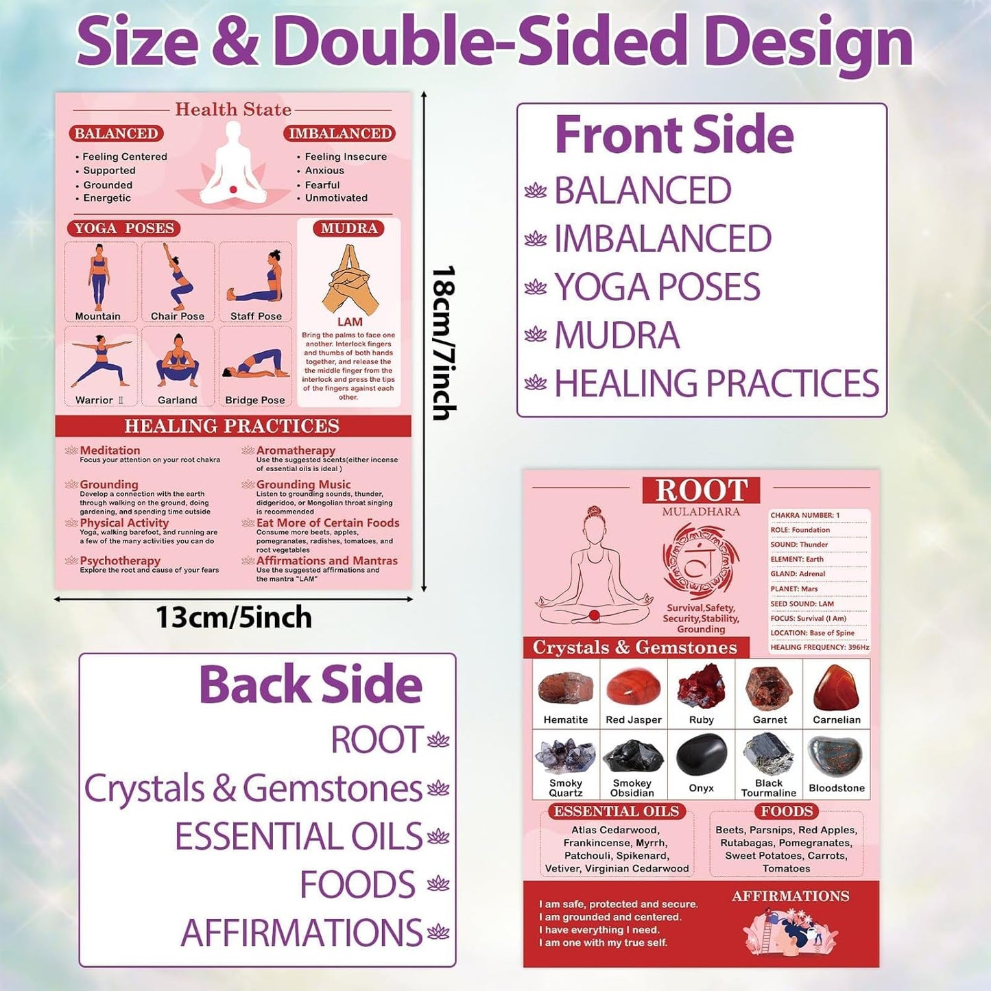 10 Pcs Chakra Cards Quick Reference Guide for Chakra Healing with Meditation Yoga Poses, Crystals, Essential Oils, Affirmations Summary Spiritual Day Gift for Her Him, Beginner Friendly