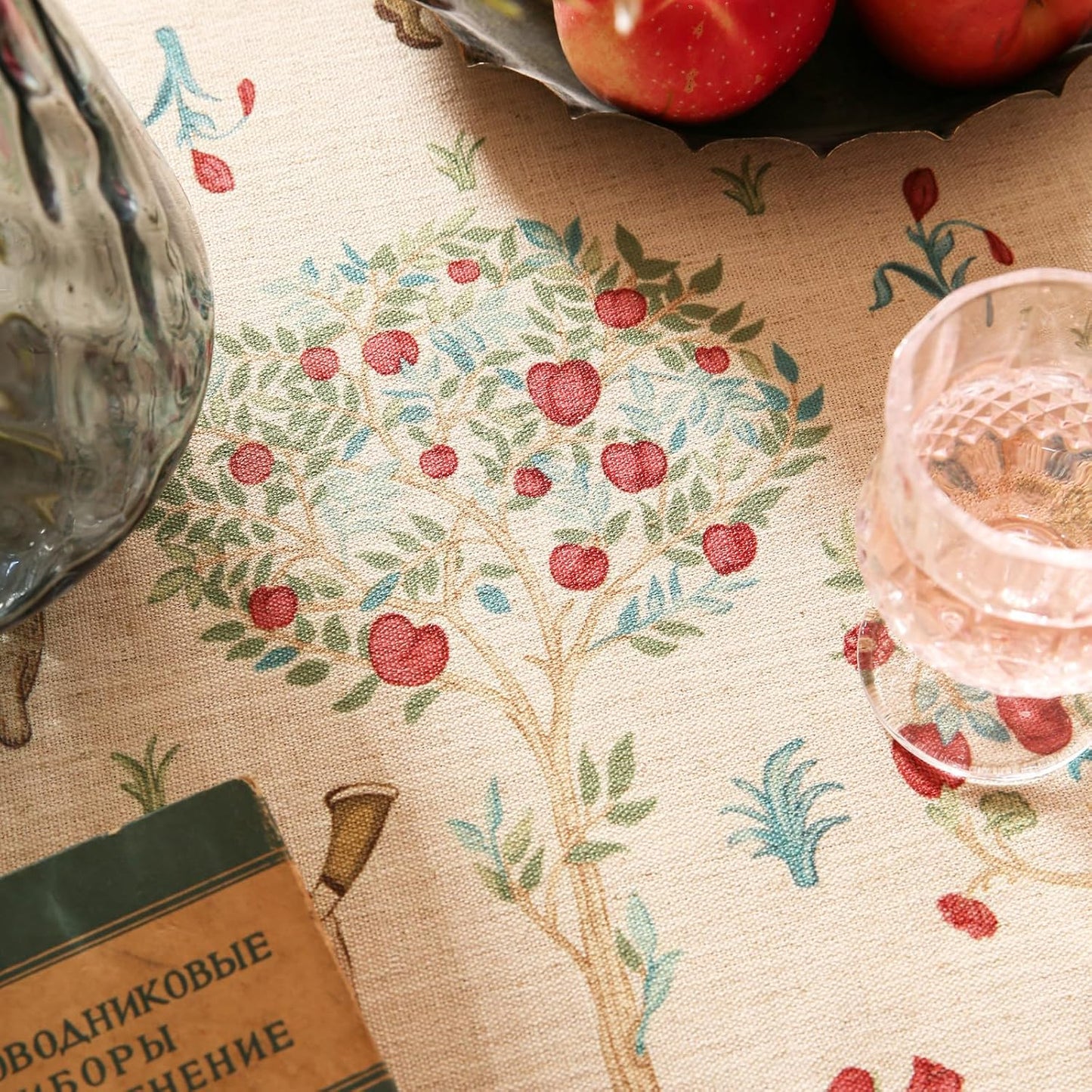 patdrea Designer Linen Beige Round Tablecloth,Vintage Italian Trees Pattern Table Cloth,Decoration Table Cover Cloth for Kitchen Dining Christmas,Tea Party,Thanksgiving,Diameter 67"-Tatiana a