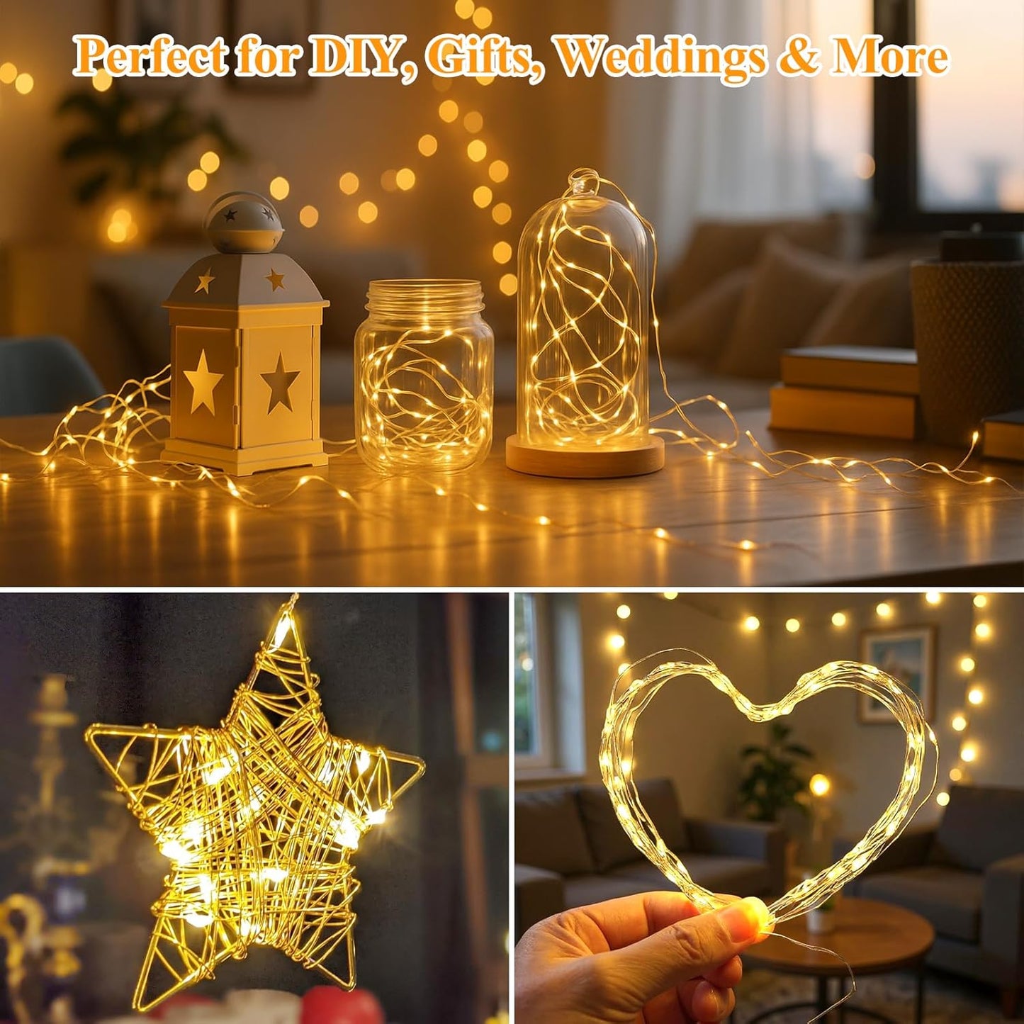 Lakumu 24 Pack Fairy Lights Battery Operated -7FT 20LED String Lights Waterproof Silver Wire Firefly Starry Moon Lights for DIY Christmas Decorations Party Wedding Centerpiece Table Decor, Warm White