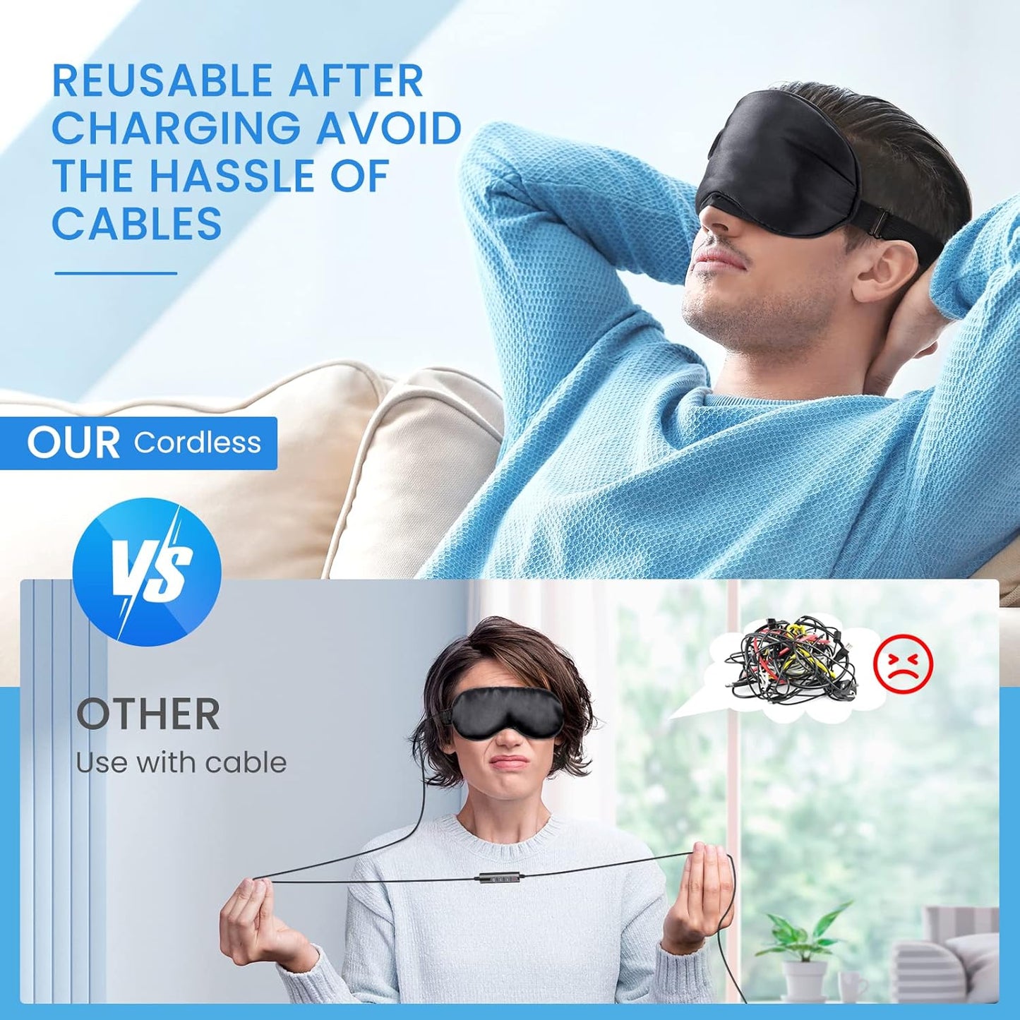 Heated Eye Mask Cordless, USB Eyes Heating Pad, Mask with Temperature Control, Electric Warm Eye Compress for Dry Eyes, Blepharitis, Chalazion, Gift for Men Women(Pack of 2)