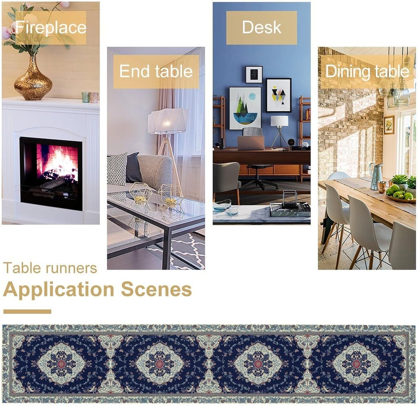 Elegant Palace Boho Blue Table Runner Vintage French Style Farmhouse Geometric Home Farmhouse Kitchen Table Dining Coffee Room Garden Party Wedding Decor 13x36in