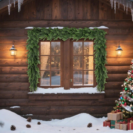 6FT Artificial Christmas Cedar Garland, Realistic Greenery Garlands Soft and Thick Cedar Pine Garland for Mantle Table Fireplace Door Stairs Holiday Christmas Decoration Outdoor Indoor(1pcs)