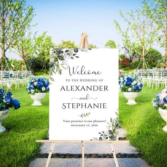 Welcome to Our Wedding Sign With Stand - Floral Wedding Decorative Signage for Engagement Party