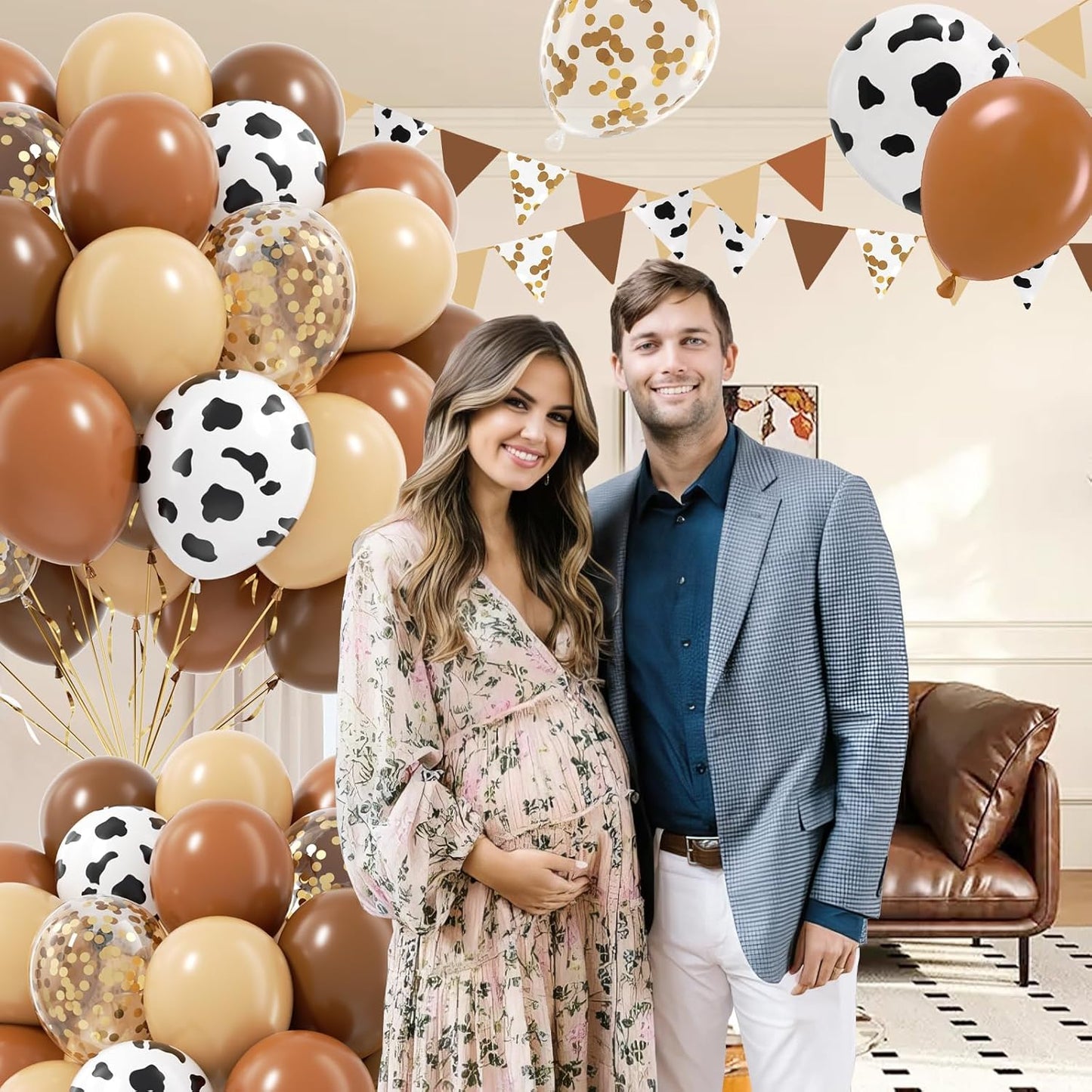 Brown Western Balloons, Brown Nude Gold Confetti Cow Print Latex Cowboy Balloons for Farm Cowboy Western Baby Shower Birthday Party Decorations