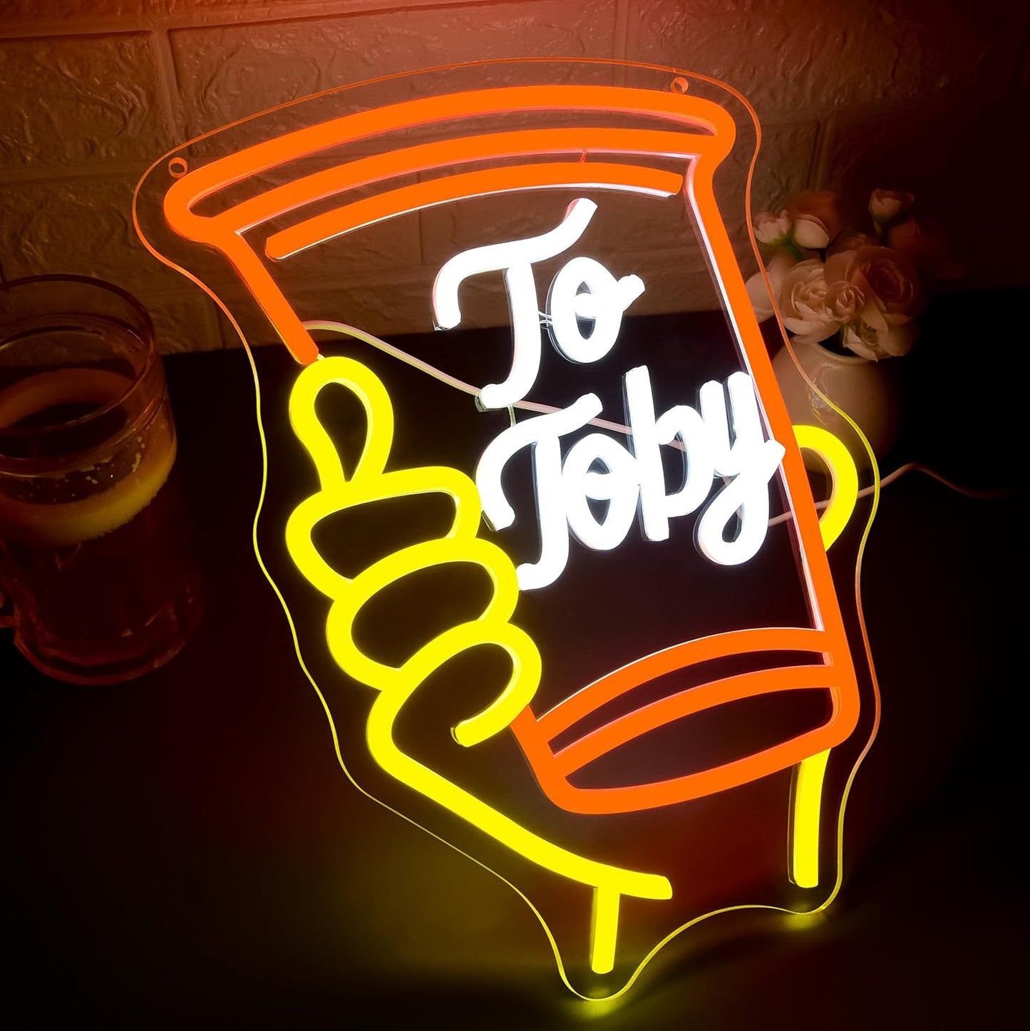 To Toby Neon Sign for Wall Decor Dimmable Solo Cup Toby Neon Light for Man Cave Led Light Up Cup Sign for Music in Memory Country Singer Beer Bar Hotel Wall Art Birthday Gifts Size14.4*10.6In(WZCP226)