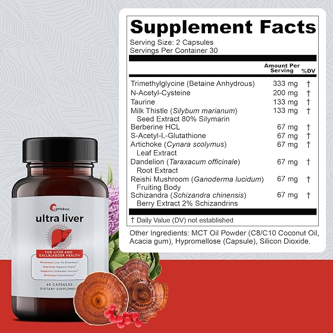 Ultra Liver Supplement for Liver Support and Gallbladder Support - Powered by TMG, NAC Milk Thistle, and More - Liver Cleanse Detox & Repair - 60 Capsules - 5 Pack