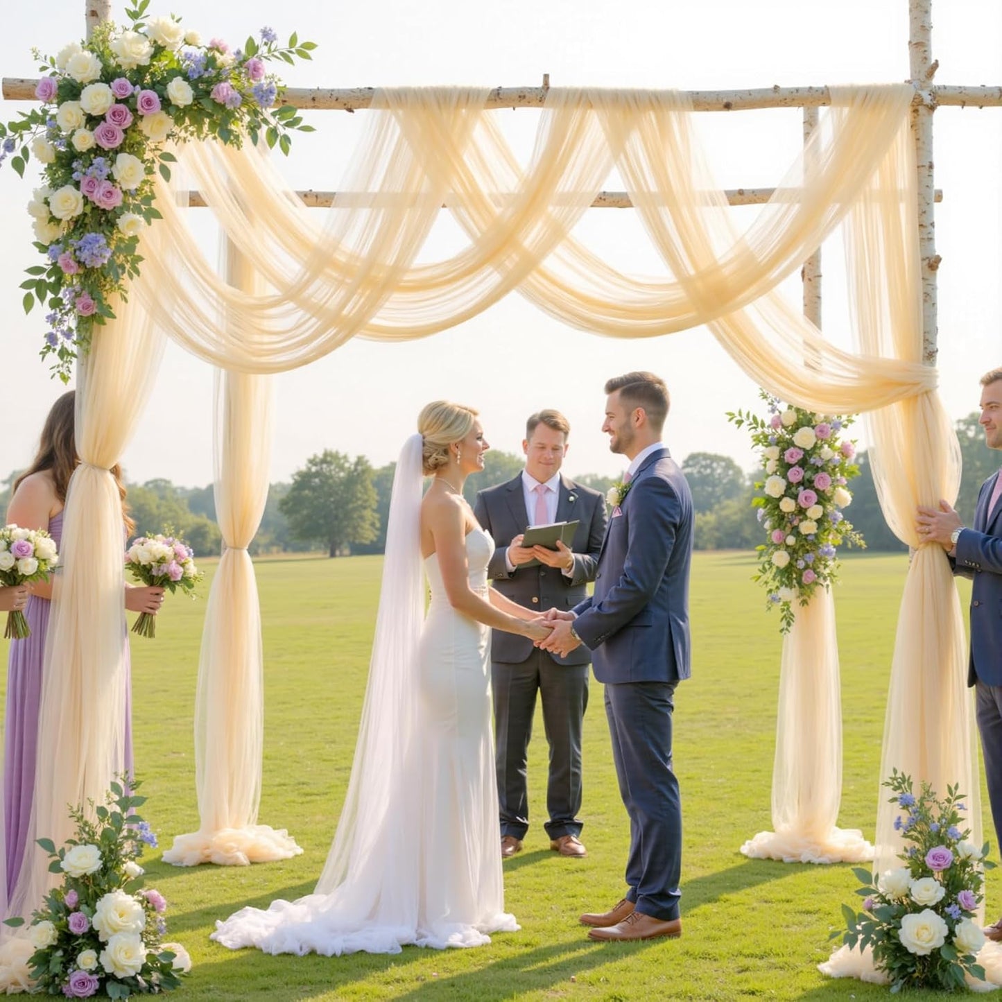 Wedding Arch Draping Fabric Backdrop 2 Panel 60" x 26Ft Champagne Drapes Curtains for Wedding Reception Sheer Tulle Backdrop Curtain for Ceremony Birthday Party Baby Shower Arbor Ceiling Decorations