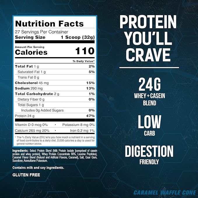 PEScience Select Protein Powder, Whey and Casein Blend, Clean Protein Powder for Women and Men, Low Calorie, Low Carb, Keto Friendly, Gluten Free, Caramel Waffle Cone, 27 Servings