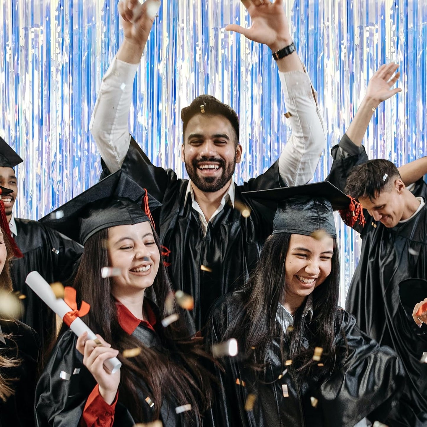 10 Pack Foil Curtain Backdrop Iridescent Metallic Tinsel Foil Fringe Curtains Photo Booth Props for Birthday Wedding Engagement Baby Shower Bachelorette Christmas Holiday Celebration Party Decoration