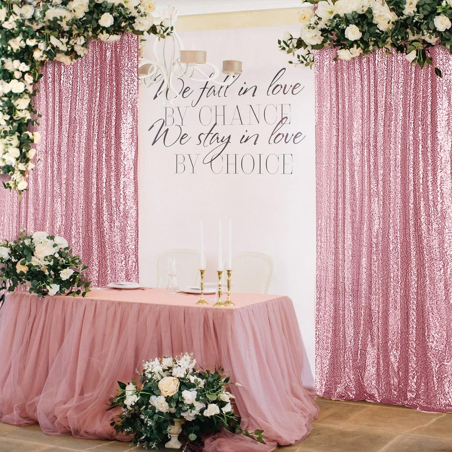 Hahuho Rose Pink Sequin Backdrop Curtain, 4PCS 2FTx8FT Glitter Backdrop Curtain for Parties, Christmas, Wedding, Banquet Decoration（4 Panels, 2FT x 8FT, Rose Pink）