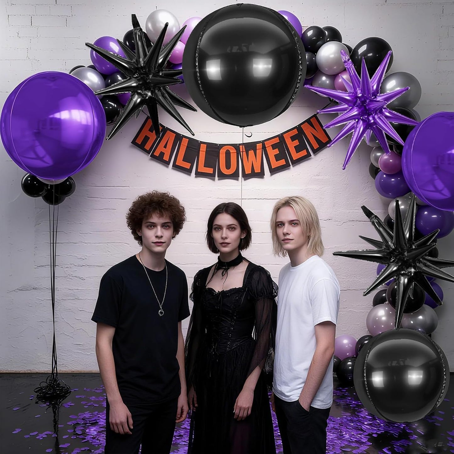 6Pcs Black Purple Foil Balloons,22Inch Purple Black 4D Round Ball Balloon and Explosion Star Balloon for Birthday Wedding Baby Shower Anniversary Party Decorations