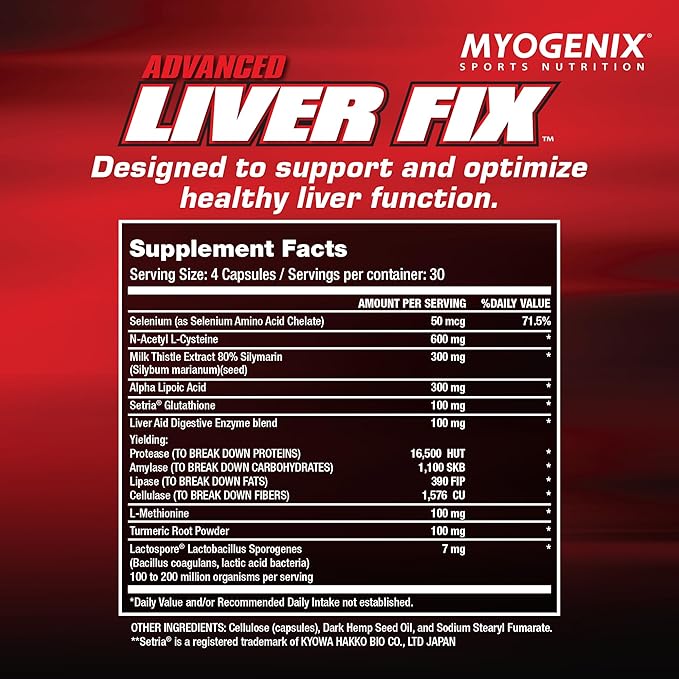 Myogenix Liver Fix – Professional Liver & Organ Detox Formula – Enhances Digestion – Supports Fat Metabolism – Easy-to-Swallow – Dietary Supplement (120 Capsules)