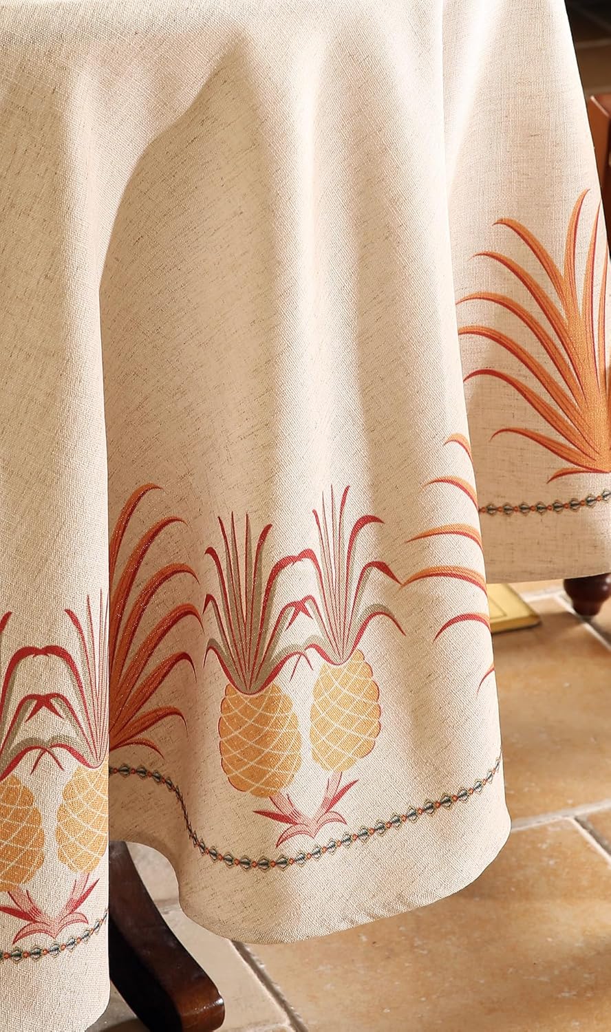 patdrea Designer Tablecloth for Round Table,Pineapple Pattern Linen Tablecloths,Fall Decoration Table Cover for Kitchen Dining Christmas,Tea Party,Thanksgiving,Diameter 67"-Pineapple B