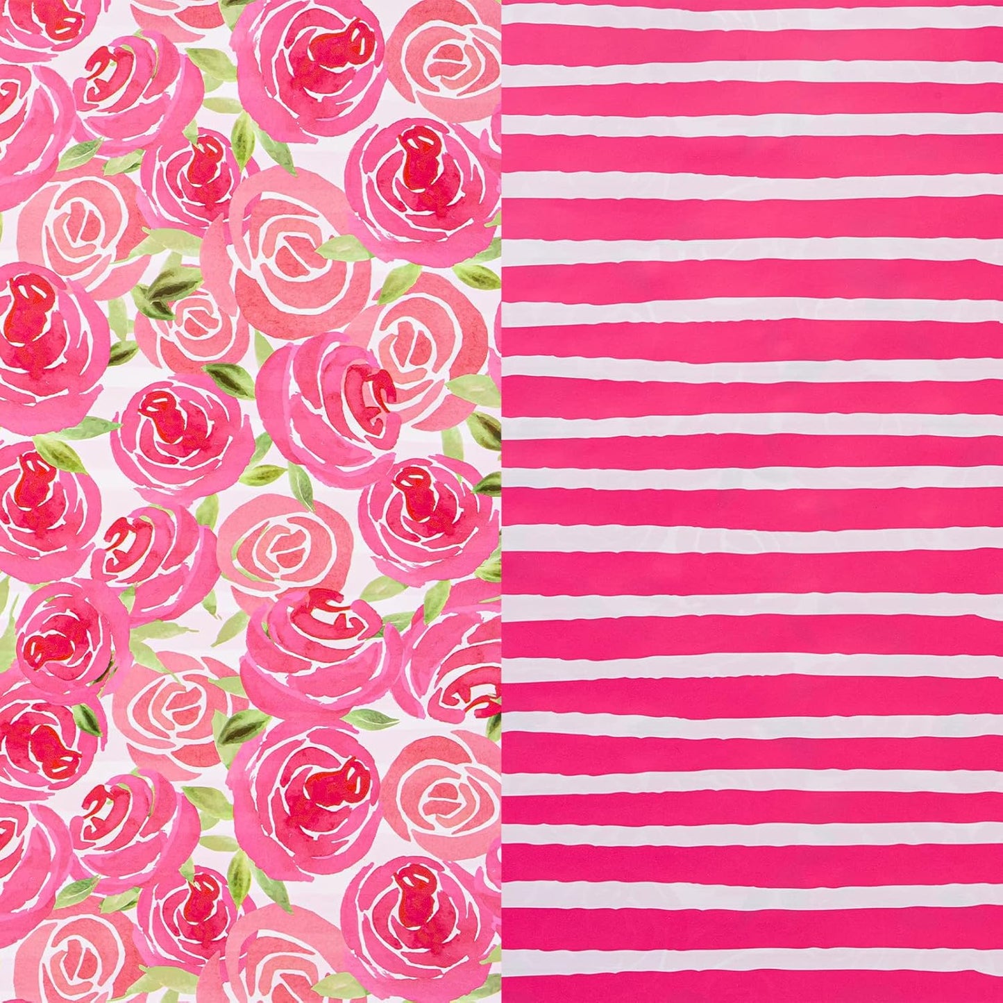 RUSPEPA Reversible Wrapping Paper Roll - Mini Roll - Watercolor Style Pink Rose and Stripe Pattern Great for Mother's Day, Birthday, Party, Wedding and More - 17 Inches X 32.8 Feet