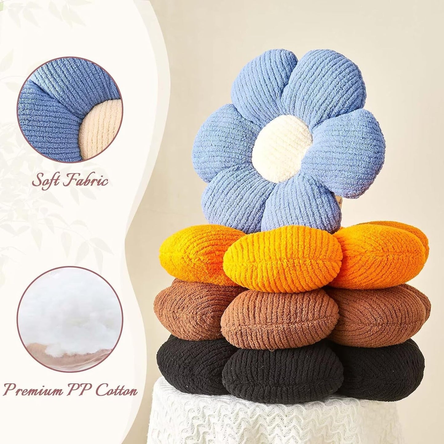 Flower Throw Pillow, Soft Black 14.9" Shaped Floor Pillow for Home Decor, Cute Aesthetic Plush Decorative Pillows for Bed, Sofa, Couch