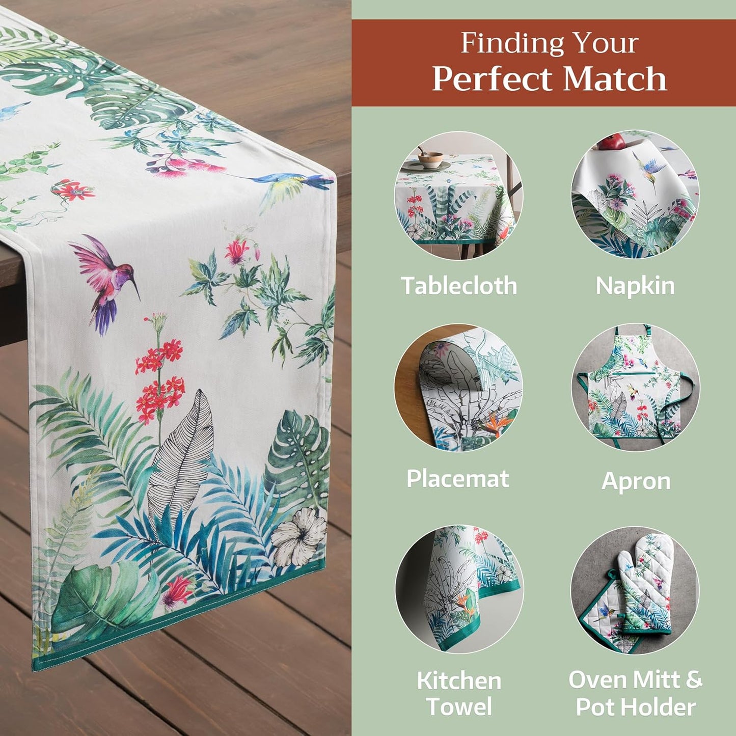 Maison d' Hermine Table Runner 100% Cotton Single Layer Table Runners 72 inches Long Decorative for Home Kitchen Dining Party Baby Shower Wedding Bridal Shower Spring Summer (Tropiques, 14.50" x 72")