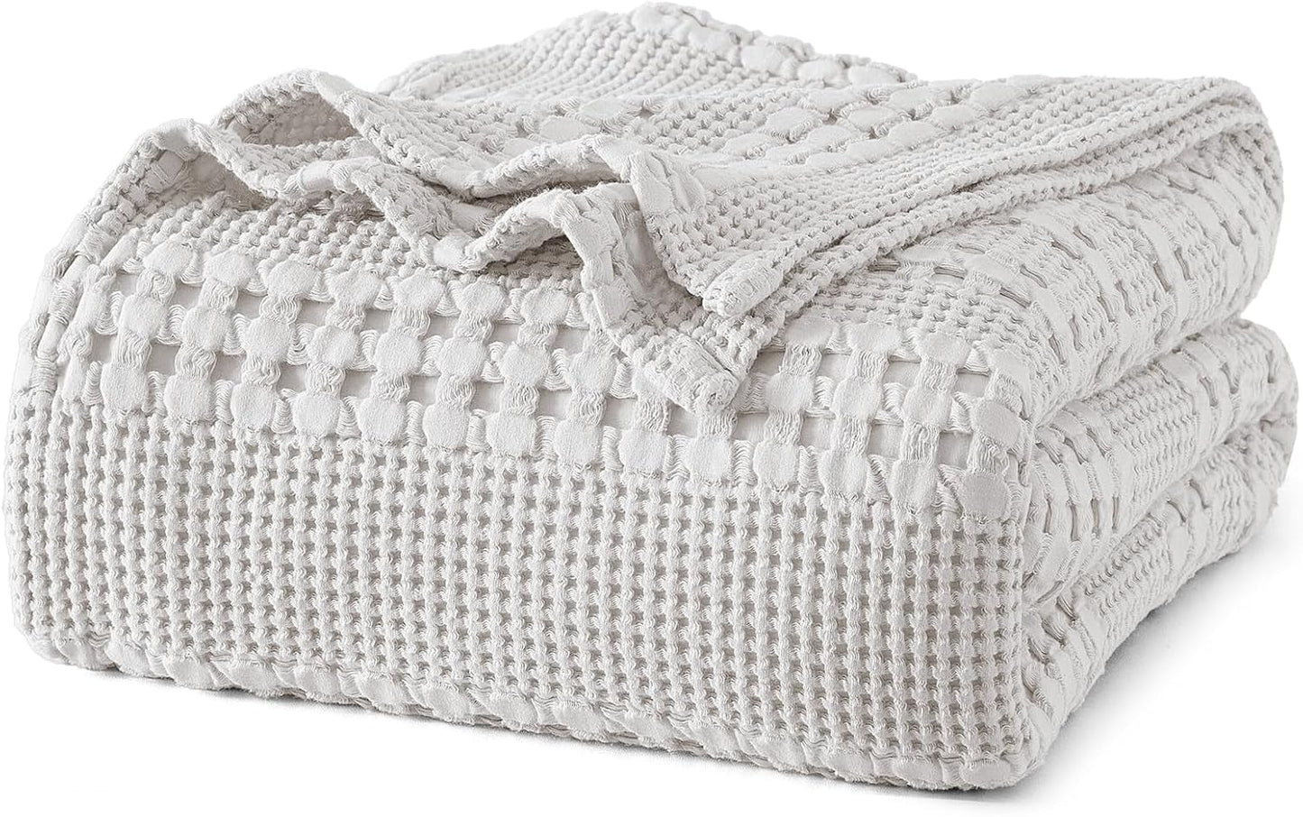 PHF 100% Cotton Waffle Weave Blanket King Size for Bed, Soft Lightweight & Breathable, All-Season Comfort, Luxury Aesthetic Woven Bedding for Home Decor, 108"x90", Light Grey