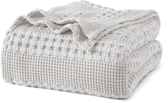 PHF 100% Cotton Waffle Weave Blanket Twin Size for Bed, Soft Lightweight & Breathable, All-Season Comfort, Luxury Aesthetic Woven Bedding for Home Decor, 66"x90", Light Grey