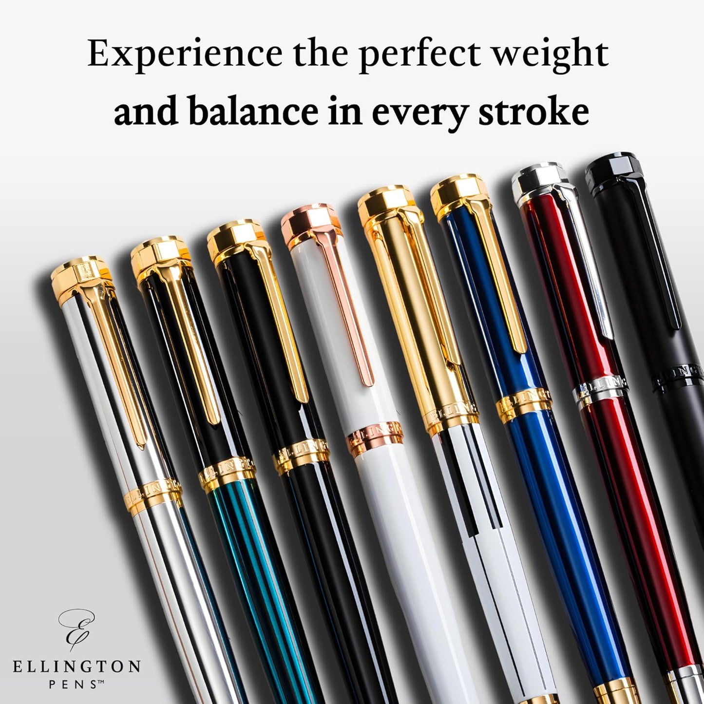Ellington Pens Luxury Fountain Pen Set- Fountain Pens for Writing - Smooth Fine Nib - Includes Refillable Ink Converter, 3 Ink Cartridges [Black & Blue], Gift Box - Elegant Calligraphy