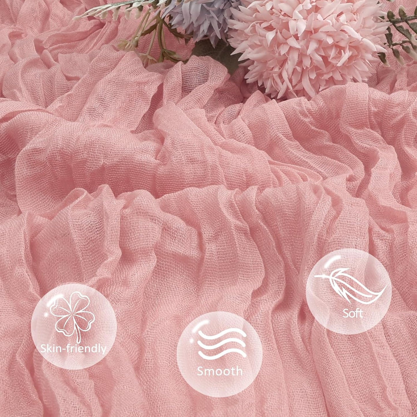 6 Pack Dusty Pink Cheesecloth Table Runner 10ft Boho Gauze Fabric Cheese Cloth Table Runner 35 x 120 Inch Rustic Sheer for Romantic Wedding Decor Baby Shower Party Table Centerpiece Decoration