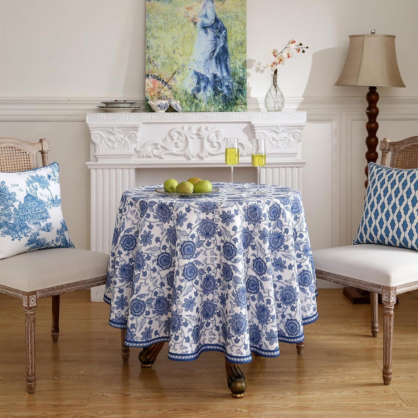 patdrea Designer Vintage French Round Table Cloth,Linen Durable Blue Paisley Pattern Tablecloth,Decoration Floral Cover for Kitchen Dining Christmas,Thanksgiving,Diameter 67"-Lantang a