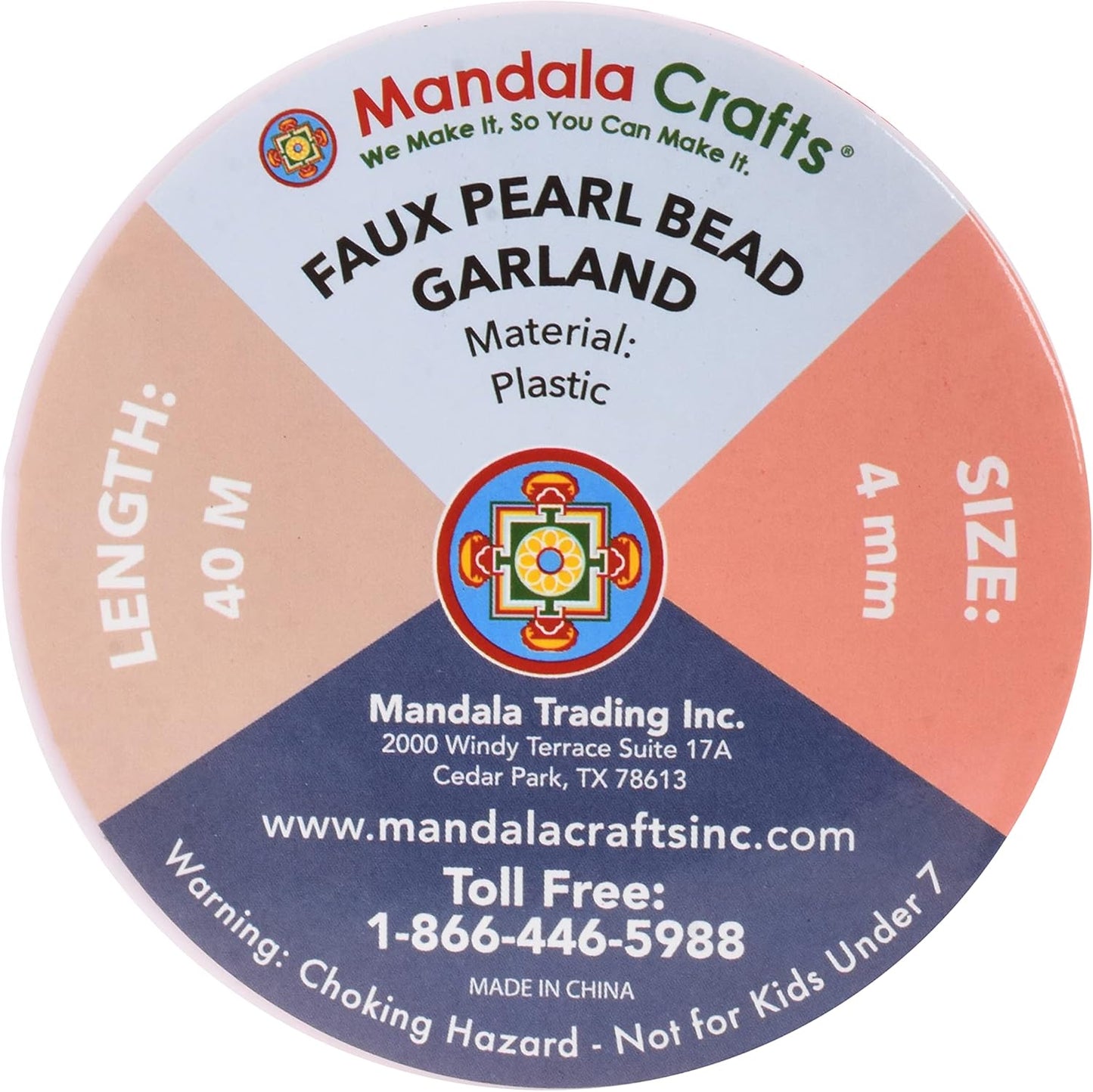 Mandala Crafts 4mm Faux Red Pearl Beads Roll - 44 Yards Strand of Fake Pearls Chain Garlands Spool String for Christmas Tree, Wedding, Party, Vases, DIY Decoration