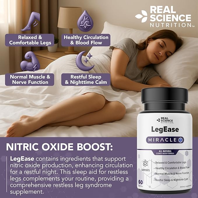 LegEase Restless Legs Syndrome Relief Capsules – Nitric Oxide Supplement for Restless Legs Relief – Natural Formulation – 60 Capsules