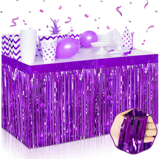 3 Pack 29 x108 Inch Purple Foil Fringe Table Skirts Metallic Banner for Tinsel Streamer Garland Backdrop for Parade Floats Wedding Thanksgiving Birthday Christmas Halloween New Year Party Decoration