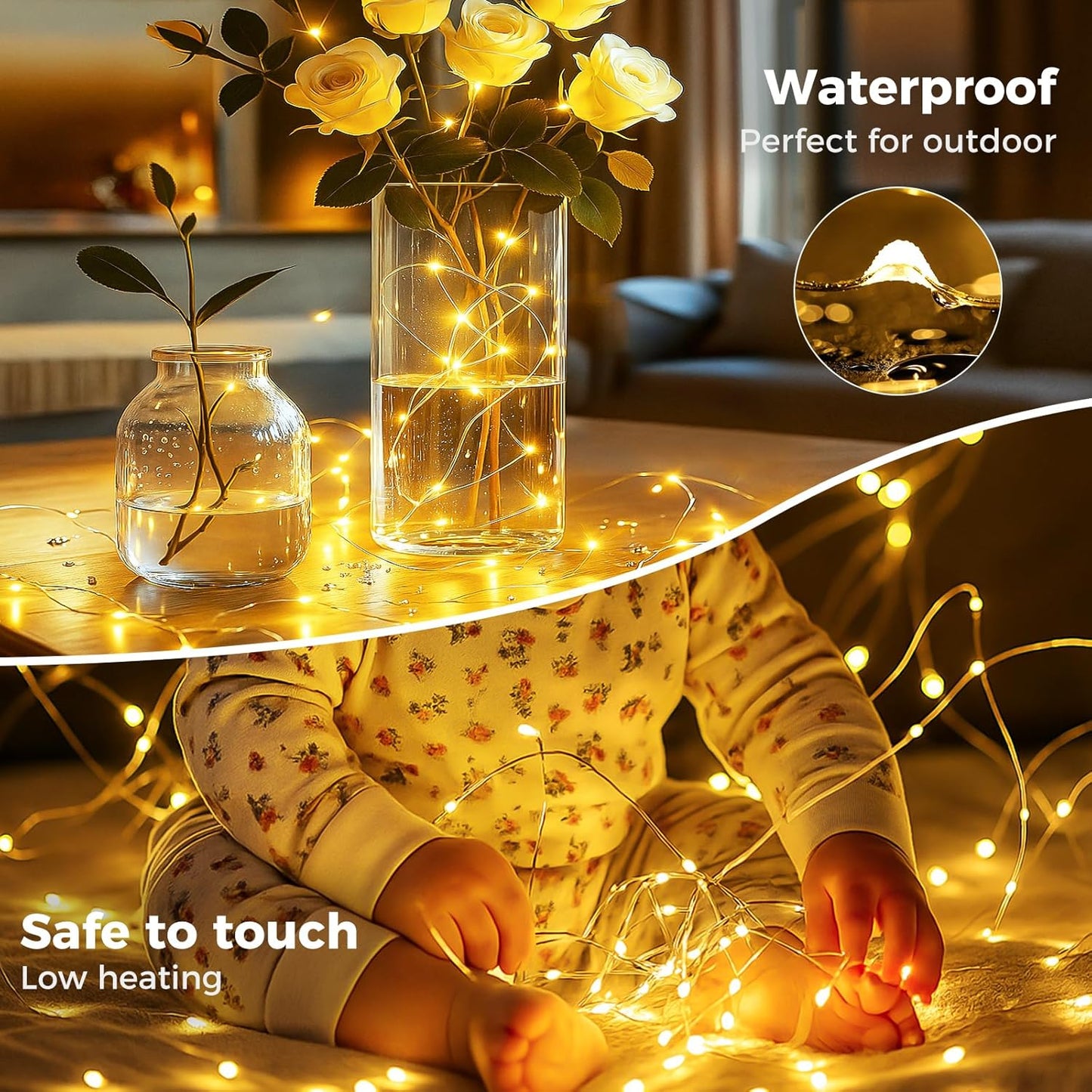 btfarm 6 Pack Fairy Lights Battery Operated with Timer, 2M 20 LED Mini String Lights Waterproof, 3 Modes Silver Wire Small Fairy Light for Jars Bottle Vases Christmas Table Decoration, Warm White