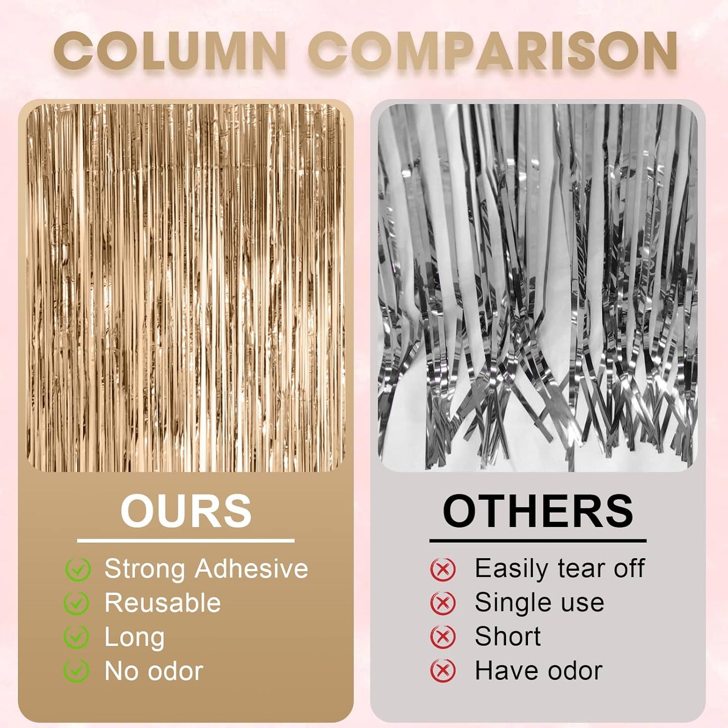 2 Pack Champagne Foil Fringe Backdrop Curtains, Tinsel Streamers Birthday Party Decorations, Fringe Backdrop for Anniversary, New Years, Birthday Party