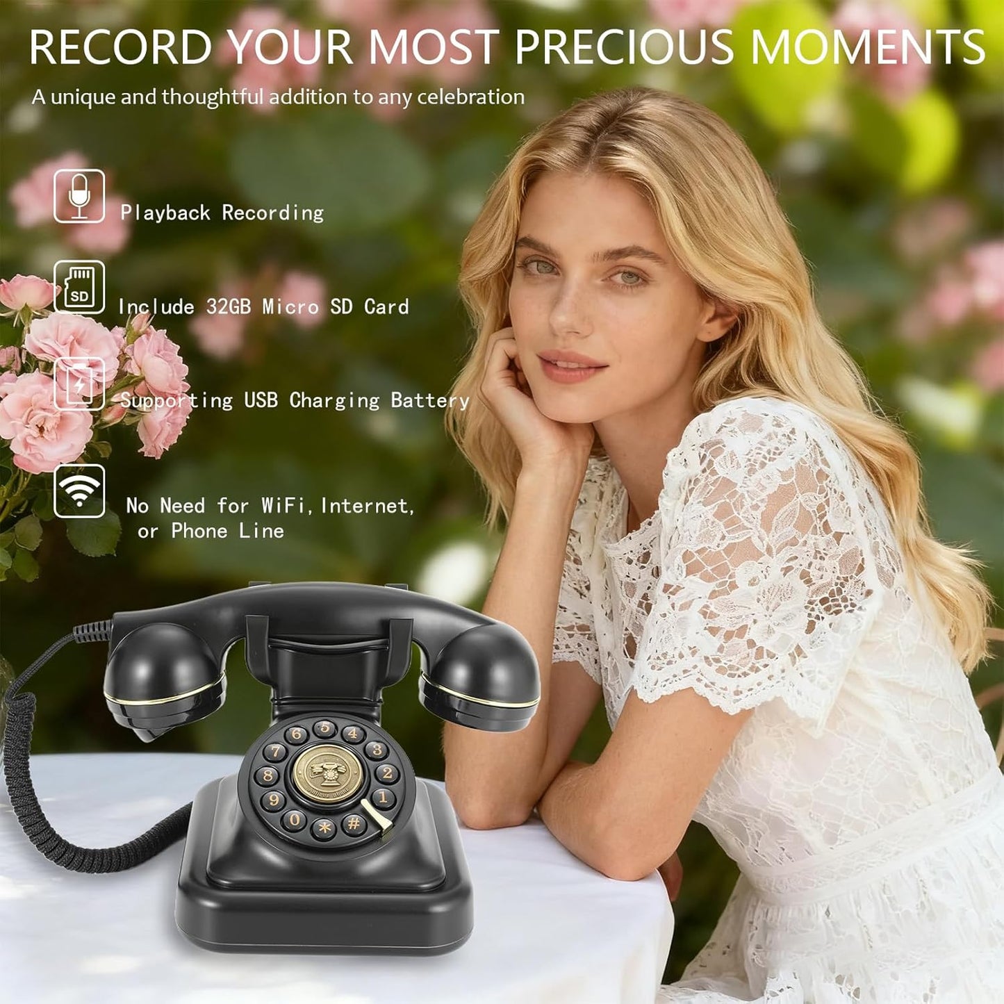 Audio Guest Book Wedding Phone, Retro Audio Phone Guestbook with Clear Voice Recording for Wedding Reception, Bridal Shower, Birthday, Baby Shower, Anniversary, Engagement