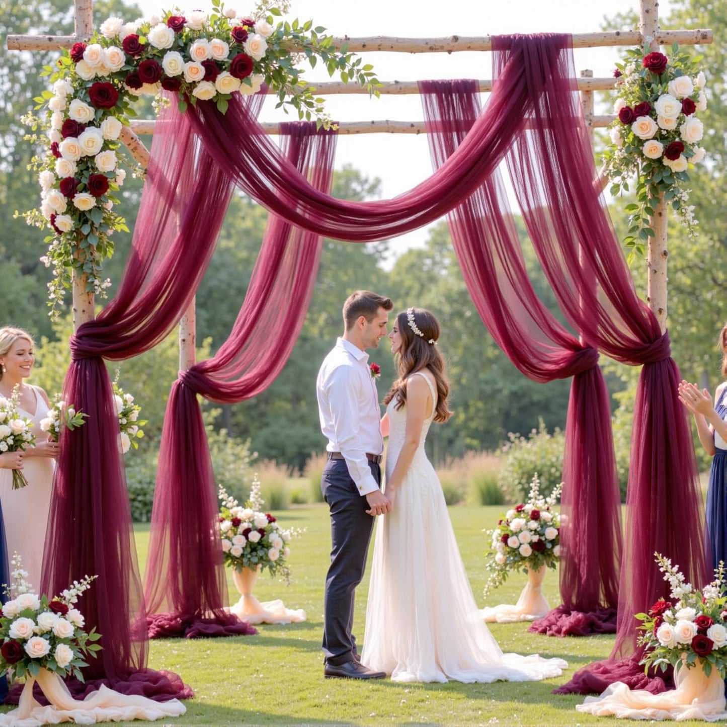 Wedding Arch Draping Fabric Backdrop 1 Panel 30" x 19Ft Burgundy Drapes Curtains for Wedding Reception Sheer Tulle Backdrop Curtain for Ceremony Birthday Party Baby Shower Arbor Ceiling Decorations