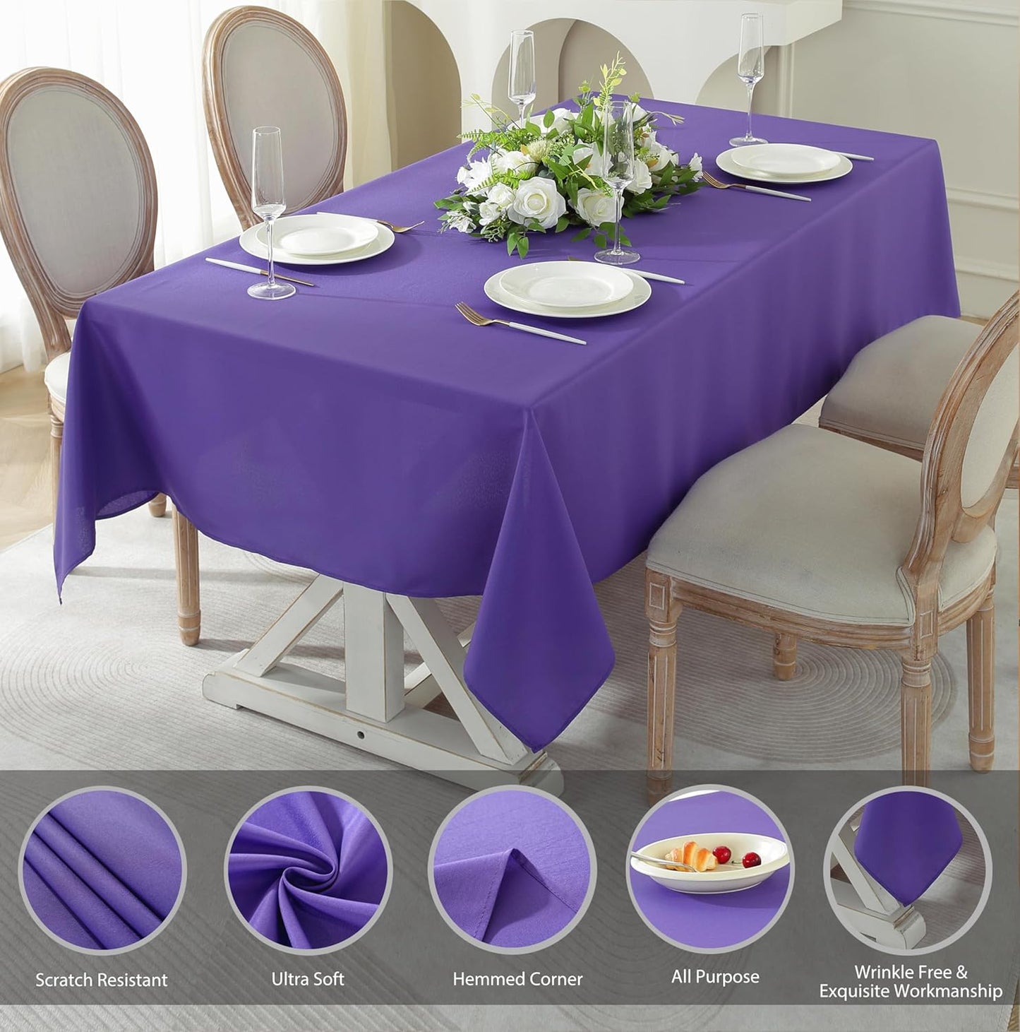 Craft And Party Rectangle Tablecloth, 70 x 108 Inch Purple Tablecloth, Polyester Fabric Washable Table Cloth for Home, Party, Wedding or Restaurant Use.