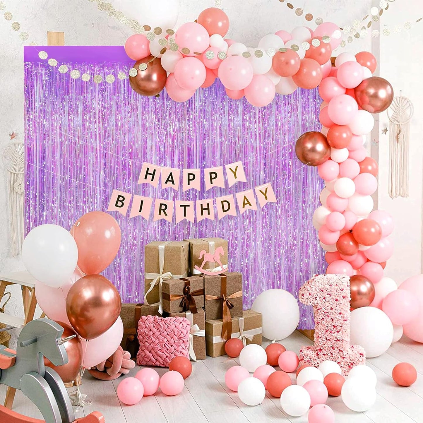 2Pack 3.3 x 8.3Ft Iridescent Purple Streamers Foil Fringe Curtains Neno Purple Tinsel Door Curtains Photo Booth Backdrop for Wedding Birthday Bridal Shower Baby Shower Bachelorette Party Decors