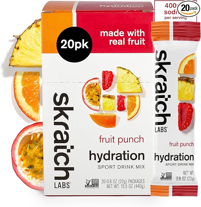 Skratch Labs Hydration Packets - Hydration Drink Mix, Fruit Punch (20ct) - Electrolyte Powder Packets Developed for Athletes and Sports Performance - Gluten Free, Vegan, Kosher