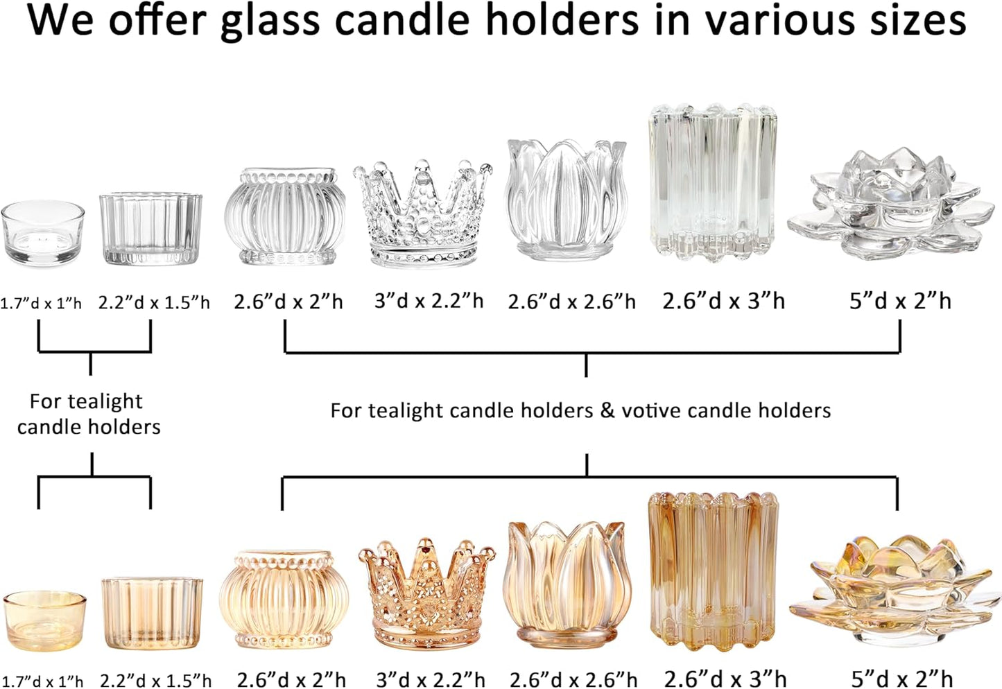 GOLDEAL 6Pcs Gold Glass Votive Candle Holders Tealight Holders Decorative, Tea Candle Holders Bulk,Candlestick for Wedding, Party,Dinner, Home Table Decor.