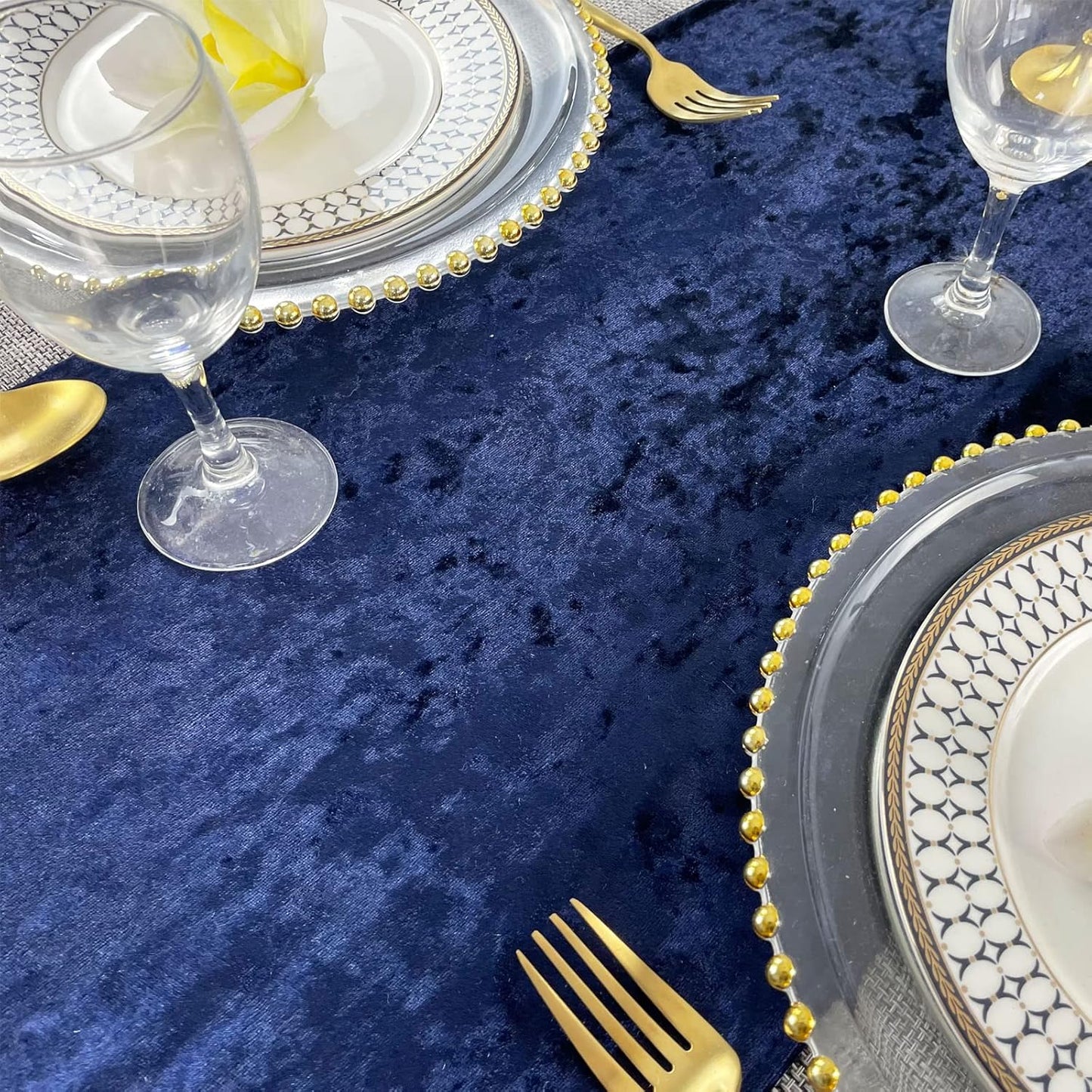 Luxurious Crushed Velvet Table Runner, Wedding Reception Decorations, Soft Velvet Fabric, Table Linen Overlay, Wedding Table Runners (Navy, 12X108 inch)